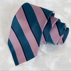 Countess Mara Pink Blue Striped Men’s Silk Blend Tie Preppy